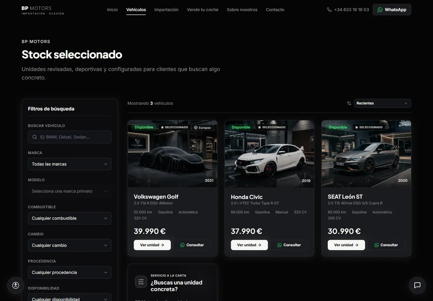 Catálogo de vehículos de BP Motors